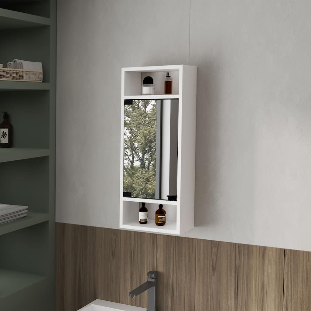 Medicine Cabinet with Mirrored Door and Open Storage