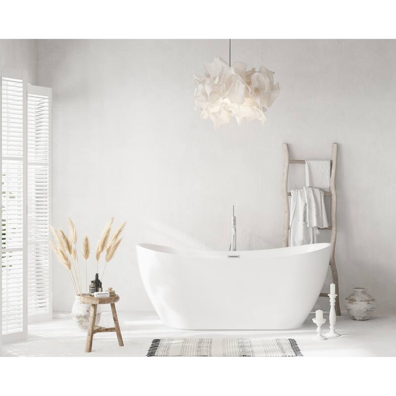 Morris Bathtub in Glossy White - Glossy White with Brushed Nickel Trim - 67"