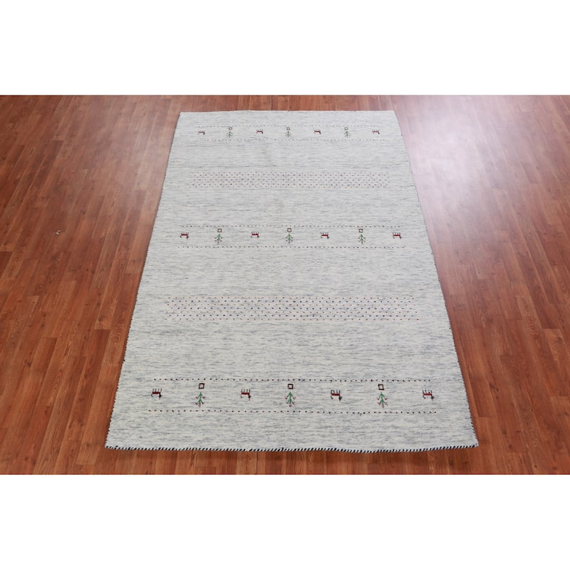 Hand Knotted Oriental 100% Wool Carpet Tribal Animal Pictorial Beige & Ivories Gabbeh Area Rug - 7' 10'' X 5' 2''