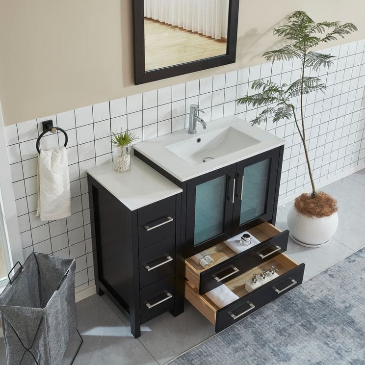 Vanity Art 42 Inch Single Sink Bathroom Vanity Set 5 Dove-Tailed Drawers 1 Cabinets 1 Shelf, Soft-Closing Doors with Free Mirror