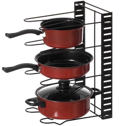 Black Iron Pan Organizer 8 Adjustable Tiers, Kitchen Pans and Pot Organizer