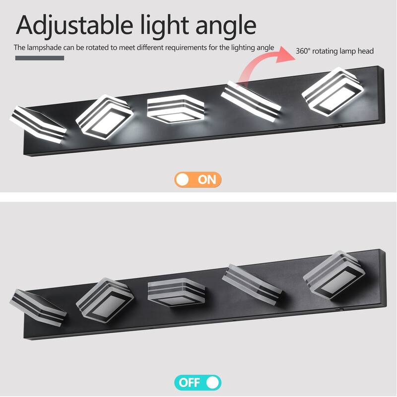 34" Modern 5-Light LED Vanity Light - Sleek Bathroom Wall Fixture, Iron & Acrylic, Dimmable & Energy-Efficient