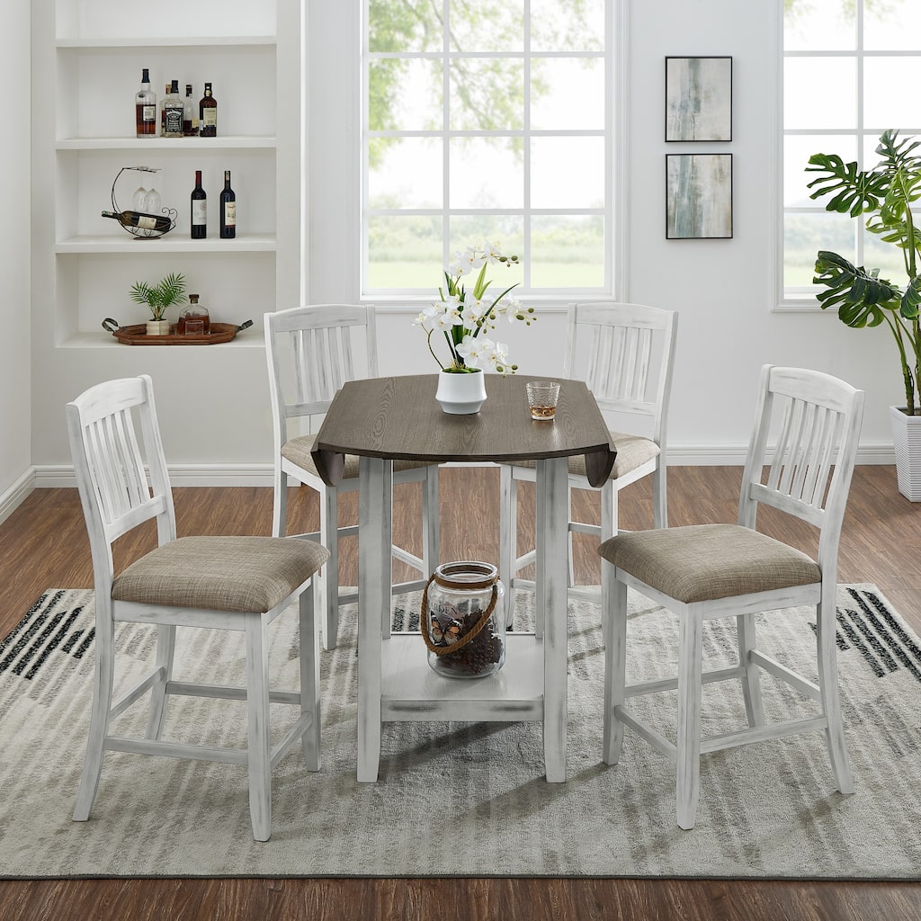 Foldable Drop Leaf Coffee Table Reception Table, Rustic Dining Table & Chairs with Upholstered Seat Chairs