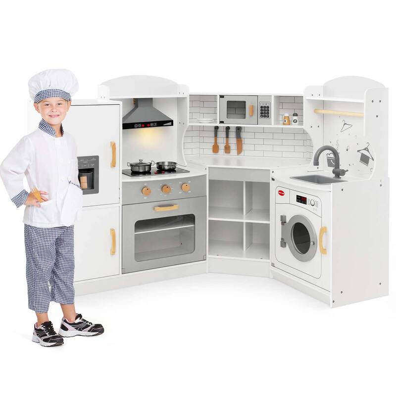 Costway Corner Play Kitchen Toddler Kitchen Playset with Range Hood, - See Details