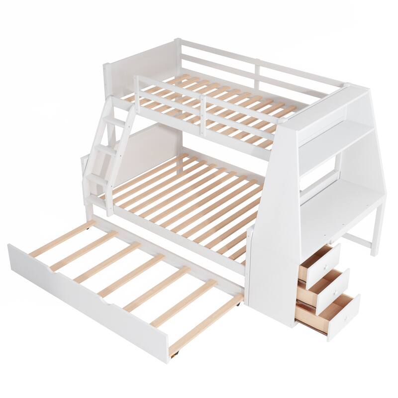 Twin over Full Bunk Bed with Trundle and Built-in Desk