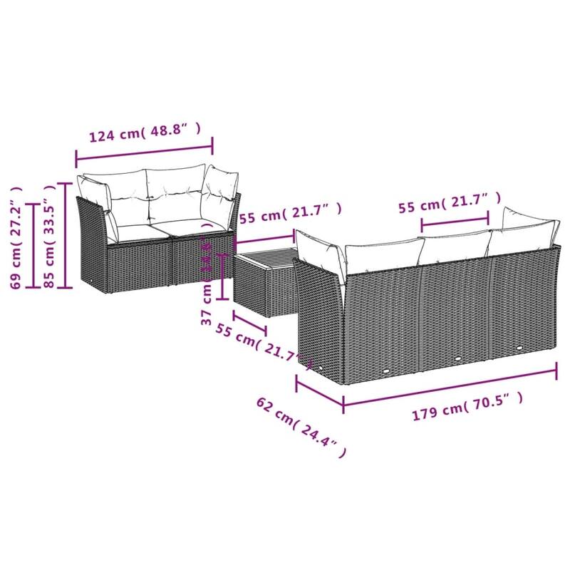 vidaXL Patio Sofa Set with Cushions Outdoor Furniture 6 Piece Poly Rattan - 21.7 x 21.7 x 14.6