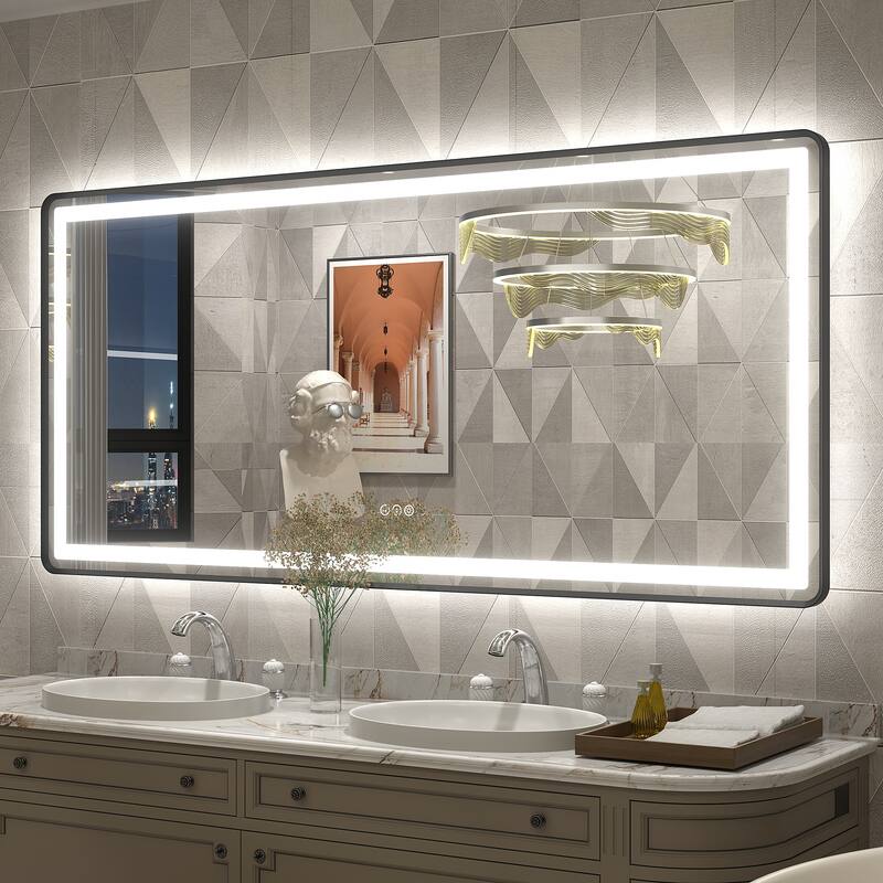 UL Certified Black Metal Framed LED Front Light and Backlit Anti-Fog Wall Bathroom/ Vanity Mirror