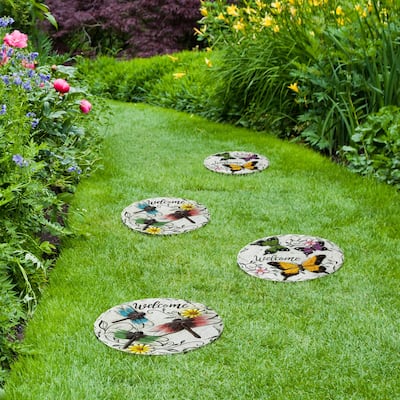 Glitzhome 4-Piece Butterflies Dragonflies Welcome Cement Stepping Stones - 9.75 in