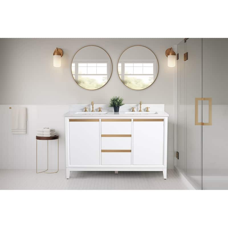 Vanity Art Bathroom Vanity with Ceramic Sink and Engineered Marble Top - 54" (Double Sink) - White