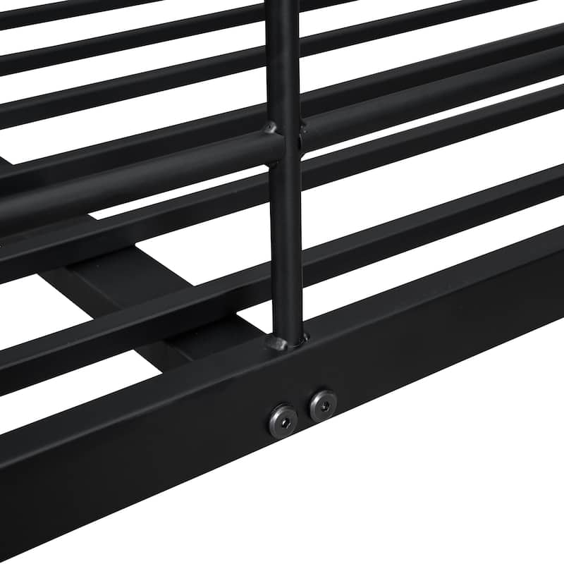 Modern Iron Bunk Bed, Full XL Over Queen, Black, Space-Saving Design