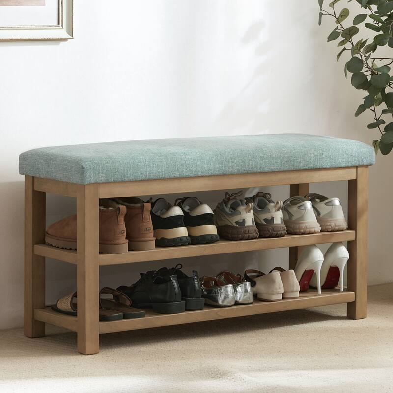 HUIMO Multi-Functional Solid Wood Bench with Storage Shelves 46in/39in
