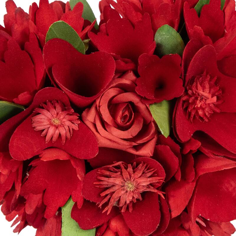 Wooden Mixed Floral Valentine's Day Artificial Potted Topiary - 14" - Red