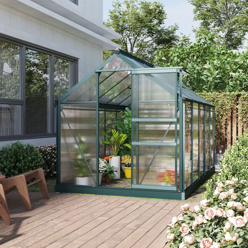 Outsunny Polycarbonate Walk-In Greenhouse with Rooftop Vent & UV-Resistant Walls - Hobby - Aluminum