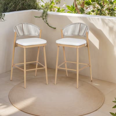 Christopher Knight Home - Beverly Outdoor Barstools with Scallop Backrest, Set of 2