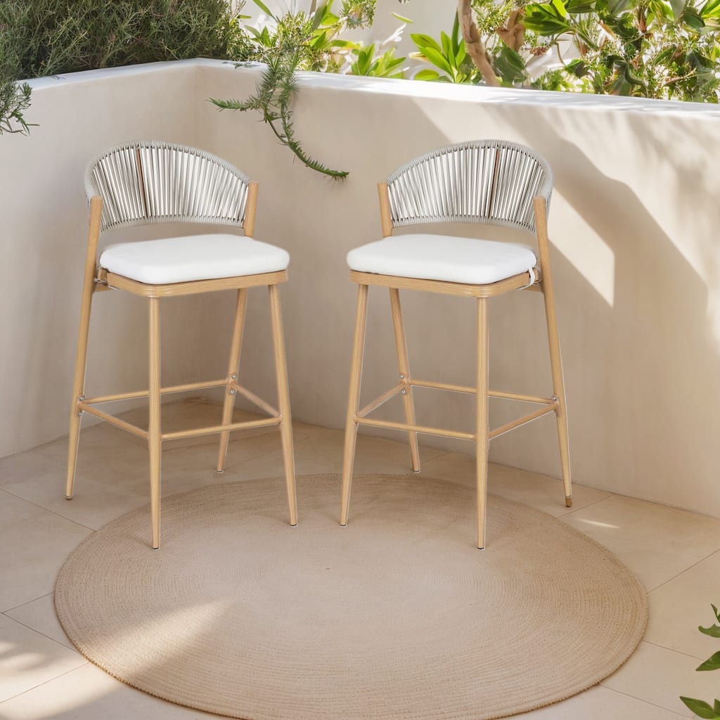Christopher Knight Home - Beverly Outdoor Barstools with Scallop Backrest, Set of 2