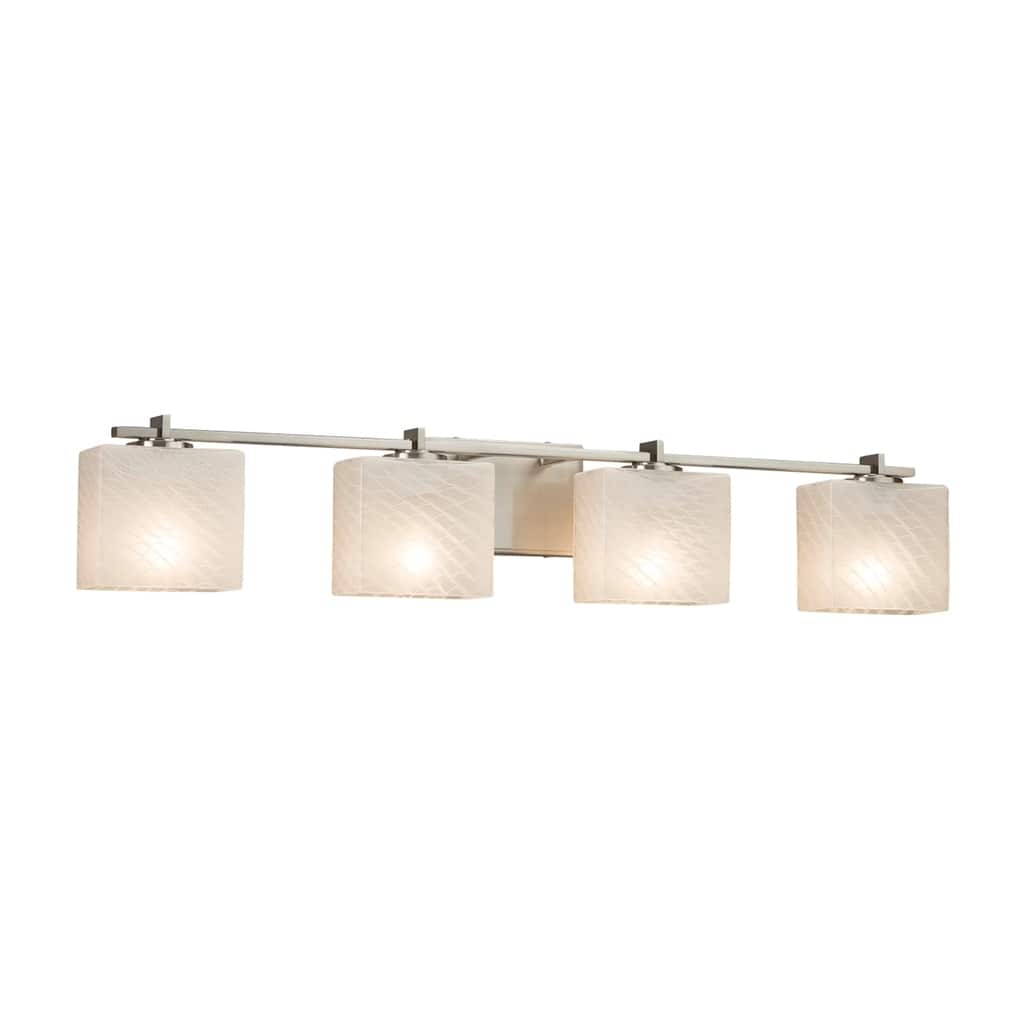 Justice Design Fusion Era 4-light Brushed Nickel Bath Bar, Weave Rectangle Shade - Silver