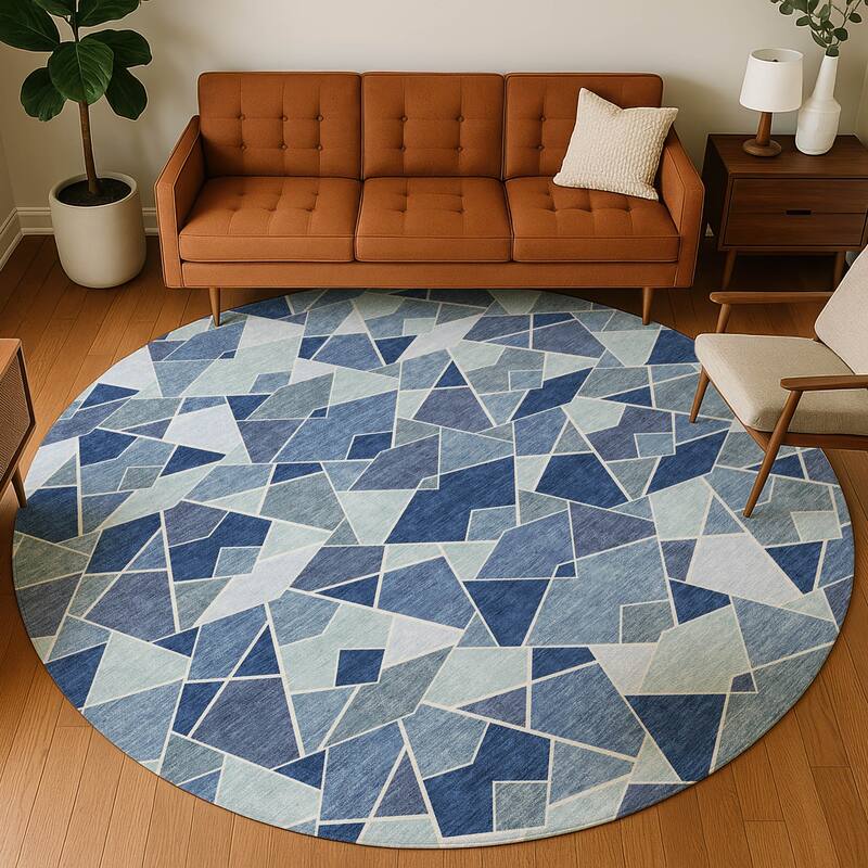 Machine Washable Indoor/ Outdoor Modern Mosaic Chantille Rug