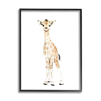 Stupell Baby Giraffe Watercolor Portrait Children's Nursery Safari Animal Framed Wall Art - Yellow