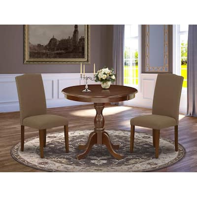 3-Piece Mahogany Finish Solid Wood Top Round Dining Room Set with High Back (Seats-4)