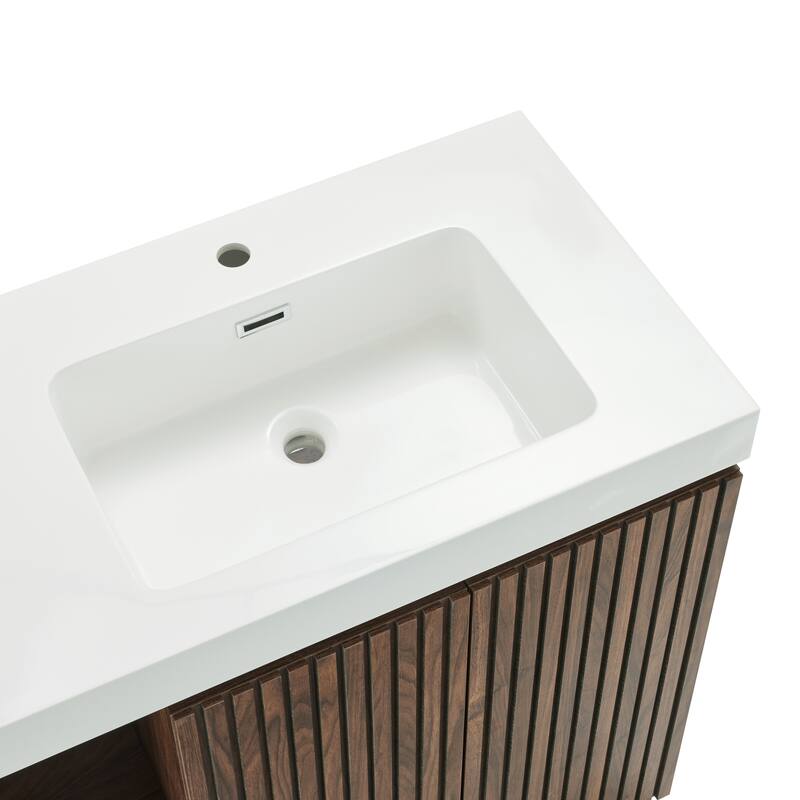 GDFStudio - Galan 60" Freestanding Bathroom Vanity with Quartz Sink, Solf Close Doors, Open Storage Shelf, NO Drain & Faucet