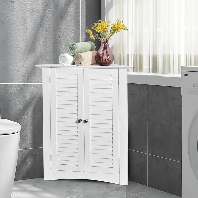 Costway Corner Storage Cabinet Freestanding Floor Cabinet Bathroom w/