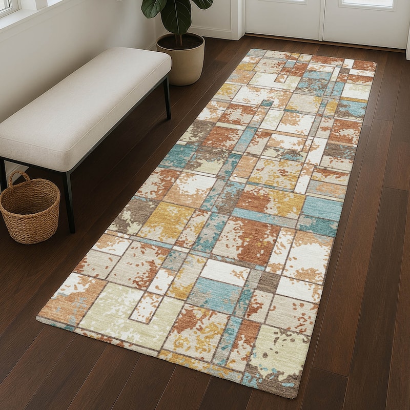 Machine Washable Indoor/ Outdoor Patchwork Chantille Rug