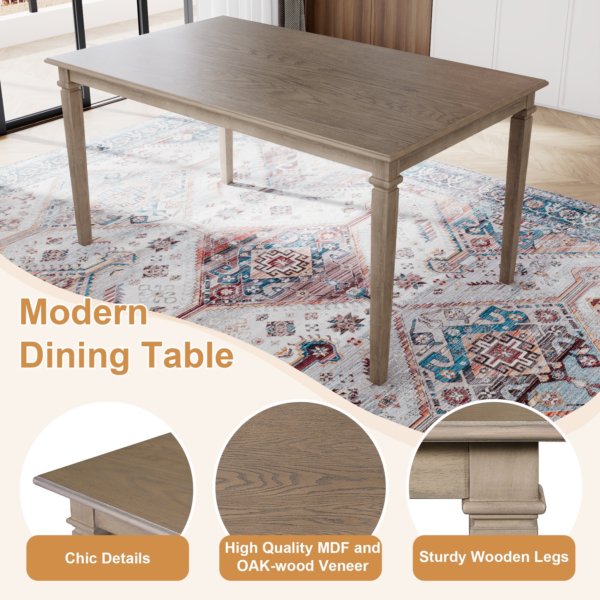 6 -Piece Dining Room Set, Wooden Rectangular Dining Table with 4