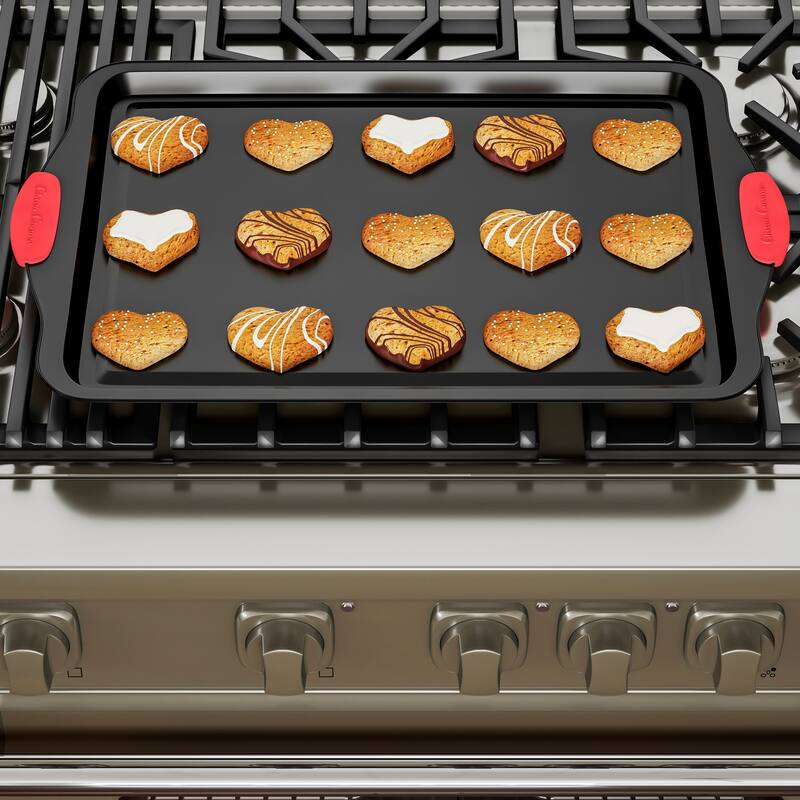 Baking Pans - 3-Piece Nonstick Cookie Sheets or Jelly Roll Cake Pan Set by Classic Cuisine (Black)