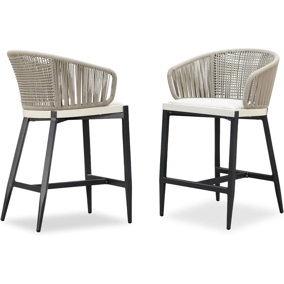 PURPLE LEAF Outdoor Bar Stools Set of 2 Patio Metal Modern Wicker Bar Chairs Woven Aluminum Barstools