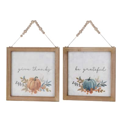 Framed Pumpkin Print w/ Bead Hanger (Set of 2)