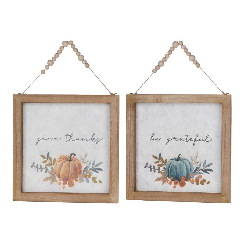 Give Thanks and Be Grateful Fall Harvest Framed Wall Art - 12" x 11.75" - Set of 2
