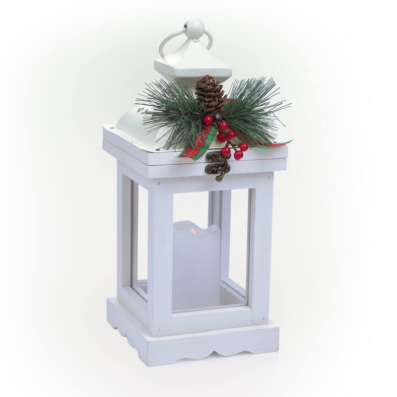 Alpine Corporation Metal and Glass Lantern with Warm LED Light Faux Candle