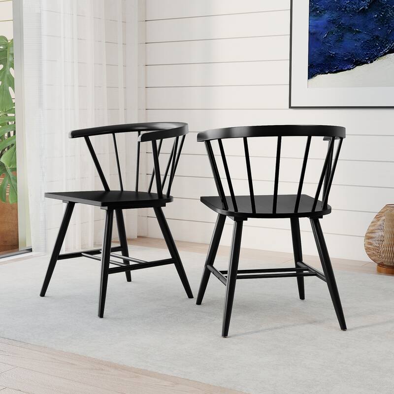 Gymax Windsor Dining Chair Set of 2 w/Rubber Wood Frame Curved Spindle