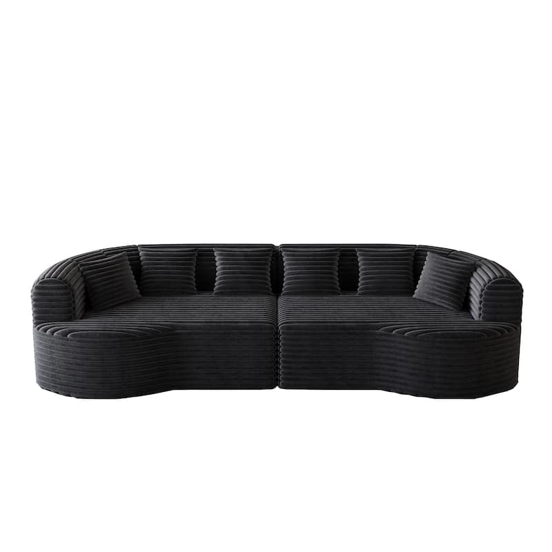 Corduroy Curved Chaise Sectional Sofa with Deep Seating and 6 Pillows