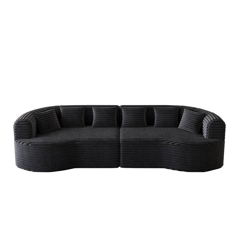Oversized Modular Curved Sectional Sofa, Comfy Corduroy Upholstered Boneless Cloud Sofa, Memory Foam Floor Sofa with 6 Pillows