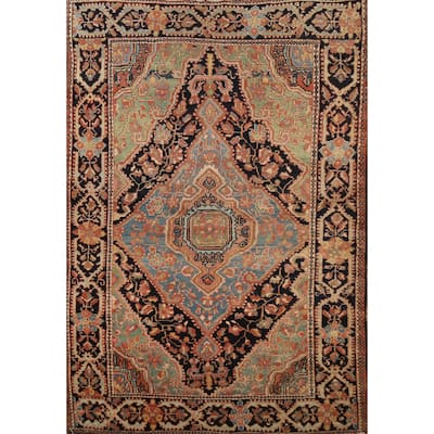Hand Knotted Oriental 100% Wool Carpet Traditional Medallion Navy Blue & Blues Sarouk Area Rug - 4' 7'' X 3' 6''