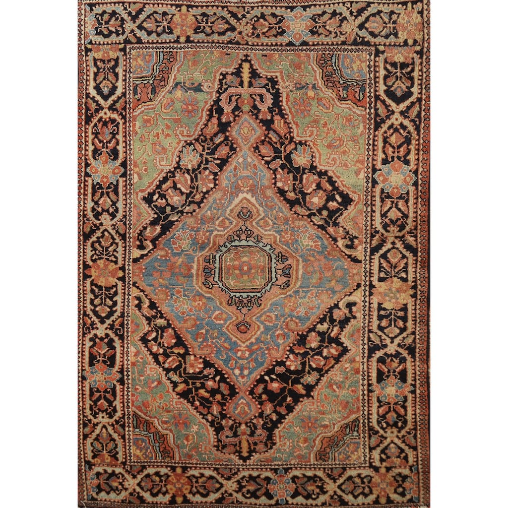 Hand Knotted Oriental 100% Wool Carpet Traditional Medallion Navy Blue & Blues Sarouk Area Rug - 4' 7'' X 3' 6''