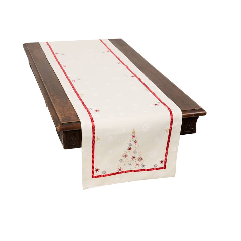 Festive Christmas Tree Embroidered Table Runner - 16 x 36"