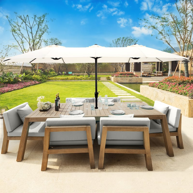 Extra Large Outdoor Umbrella - 15 Ft Double Patio Shade with Easy Hand Crank by Pure Garden (Beige)