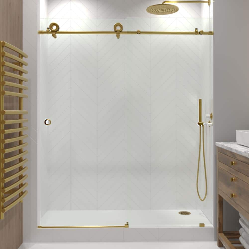 Seawin Crystal 56 - 60 x 78 inches Frameless Sliding Shower Door 3/8 in. (10 mm) Clear Tempered Glass with NanoShield Coating