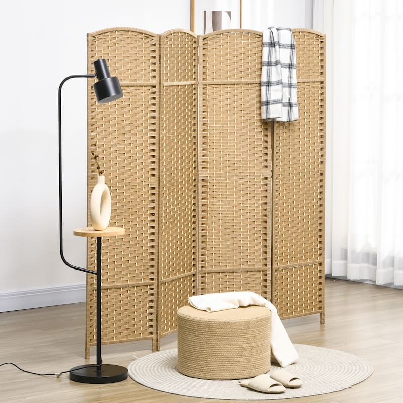 HOMCOM Room Divider, 4 Panel Folding Privacy Screen, 5.6' Tall Freestanding Partition - Nature Wood