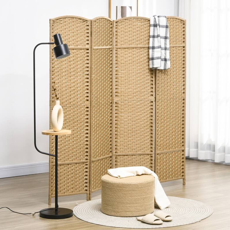 Room Divider, 4 Panel Folding Privacy Screen, 5.6' Tall Freestanding Wall Partition for Home Office, Bedroom, Nature Wood