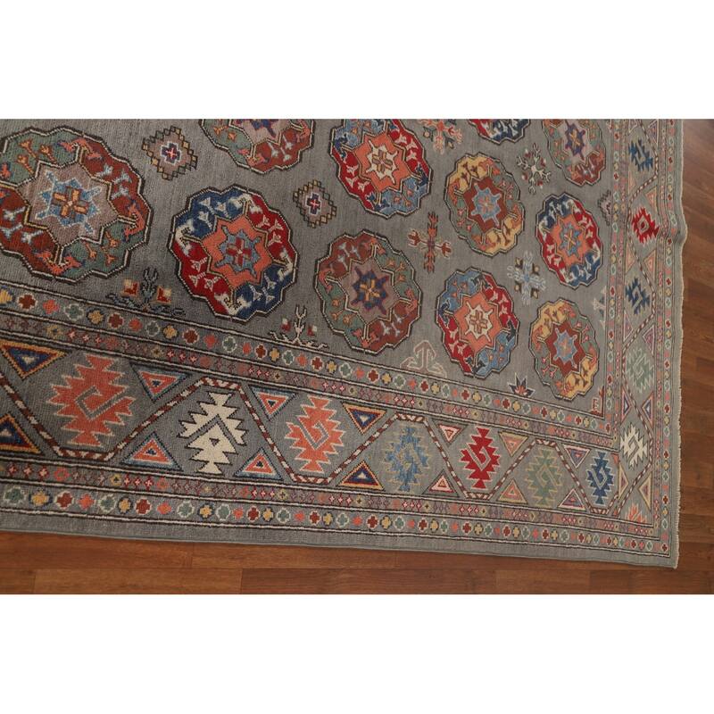 All-Over Geometric Kazak Oriental Area Rug Handmade Wool Carpet - 6'4"x 9'9"