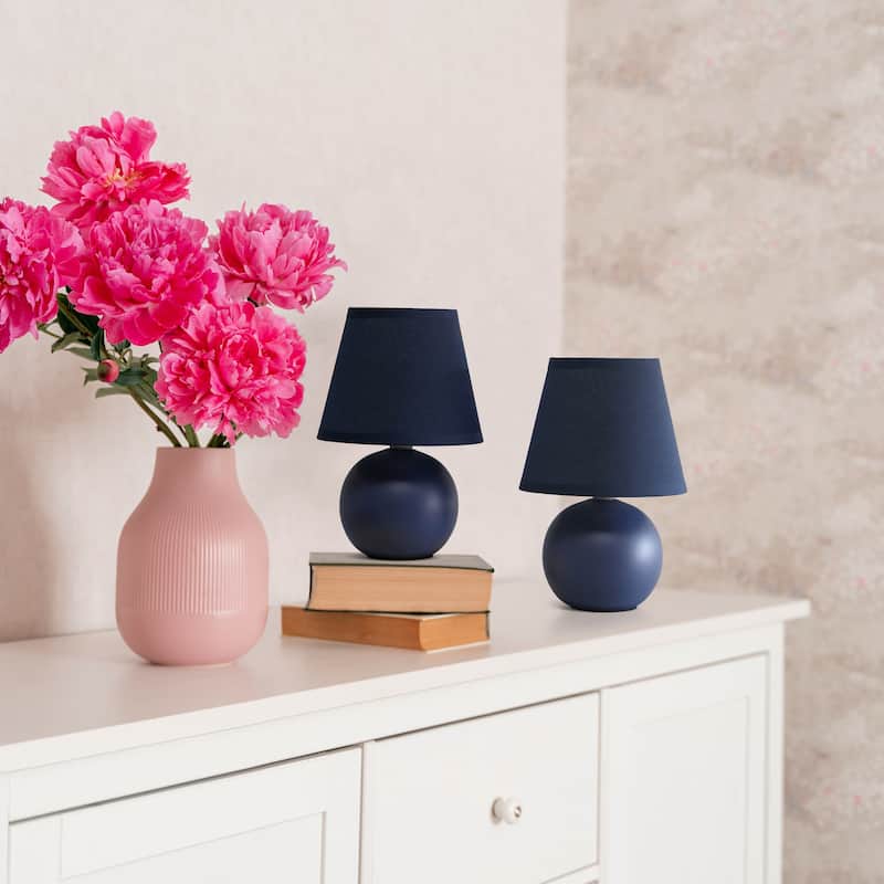 8.66" Petite Orb Lamp Two Pack Set w Matching Fabric Shade