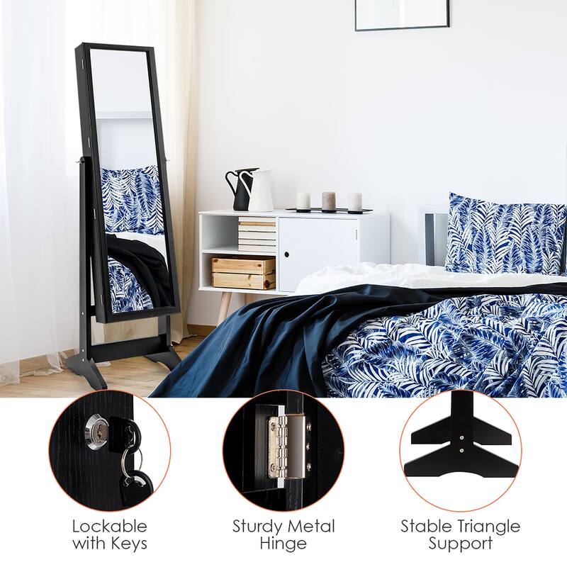 Costway Jewelry Cabinet Stand Mirror Armoire Lockable Organizer Large