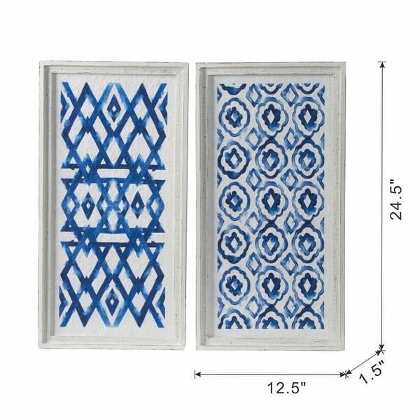 12.5 in. W x 24.5 in. H Set of 2 Blue and White Fir Wood Hanging Wall Sculptures, Modern Wood Wall Art Decor