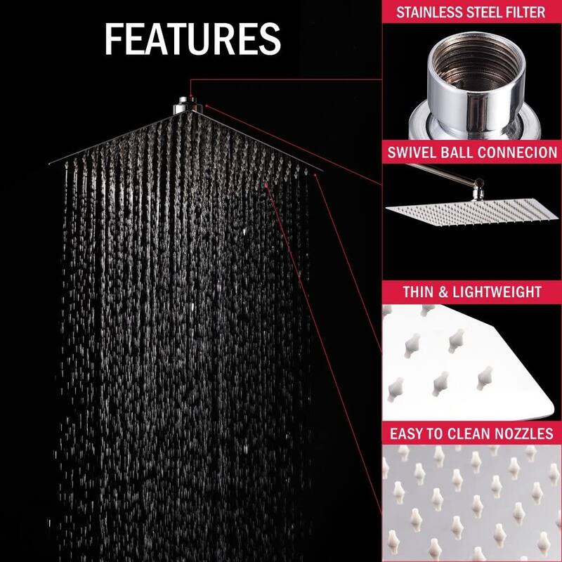 12-inch Polish Brushed Nickel Solid Square Ultrathin Rainfall Shower Head with Silicone Nozzle