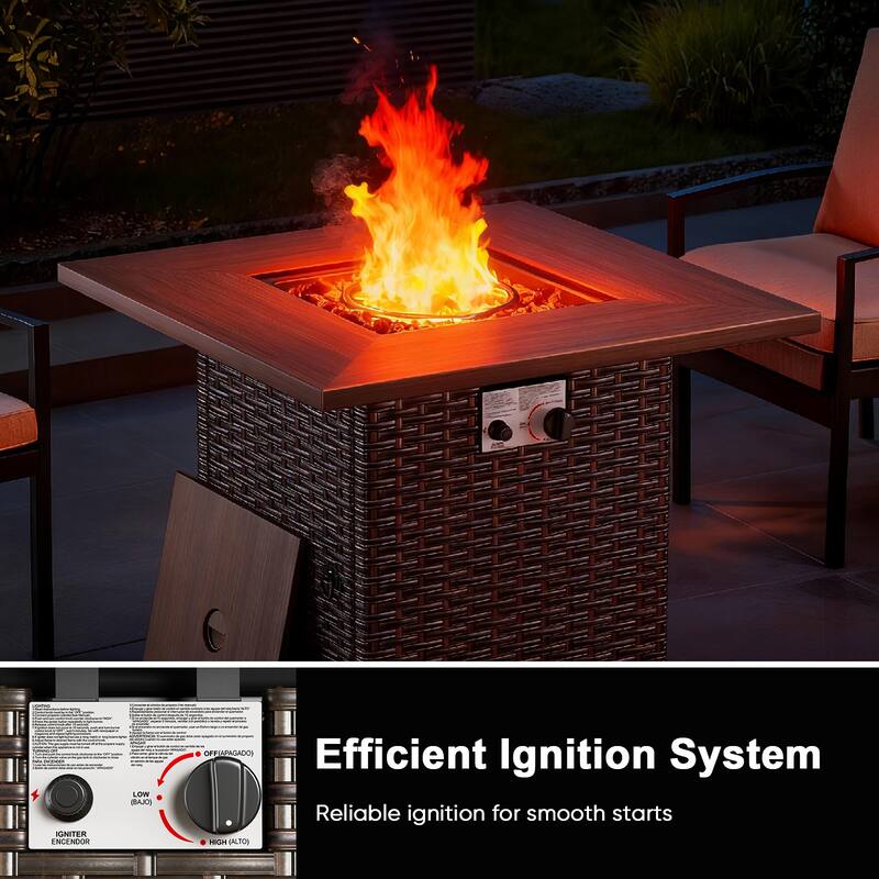 Meyreso 3-Piece Wicker Swivel Glider Fire Pit Set with Plush 4.5" Olefin Cushions