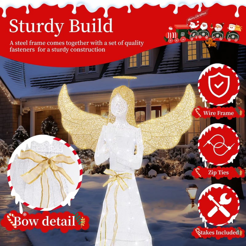 Futzca Lighted Christmas Reindeer & Sleigh, Outdoor Angel Christmas Decoration