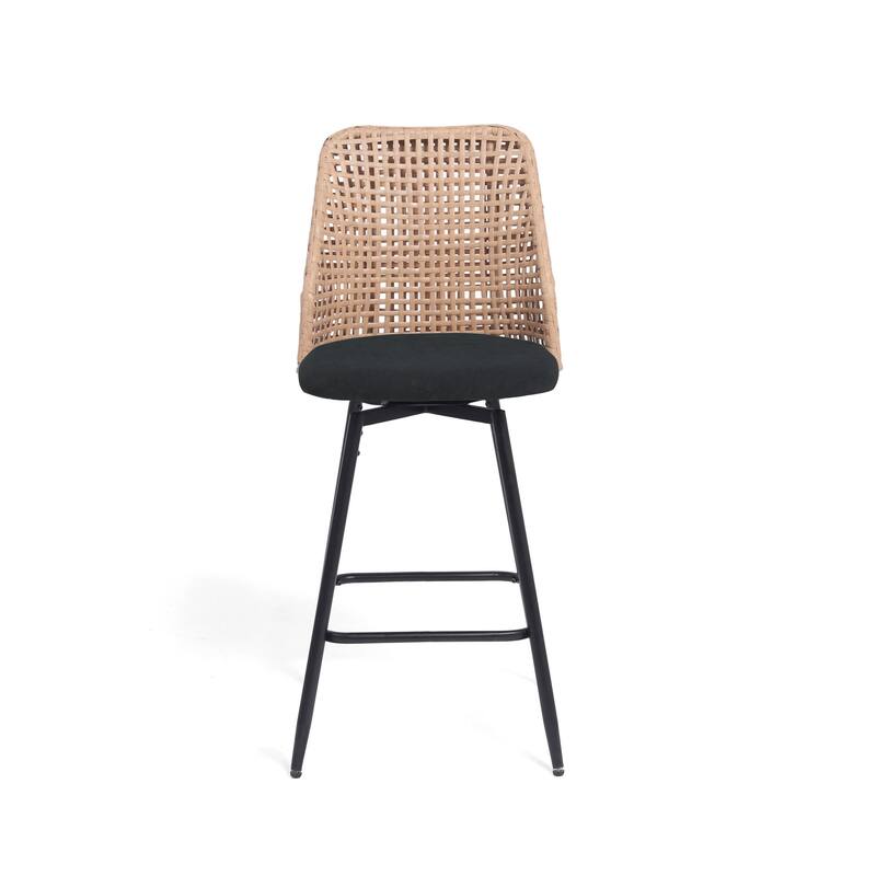 Chenille Counter Height Swivel Bar Stools Rattan Back with Metal Legs